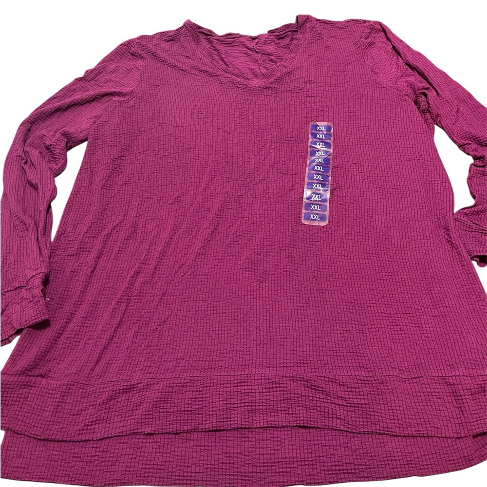 Adrianna Papell Top Womens XXL Fuchsia V-Neck Long Sleeve Shirt Stretch Tunic